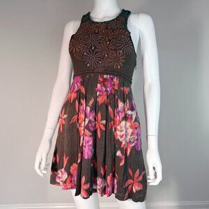 Fun Free People brown-magenta-red sleeveless dress XS